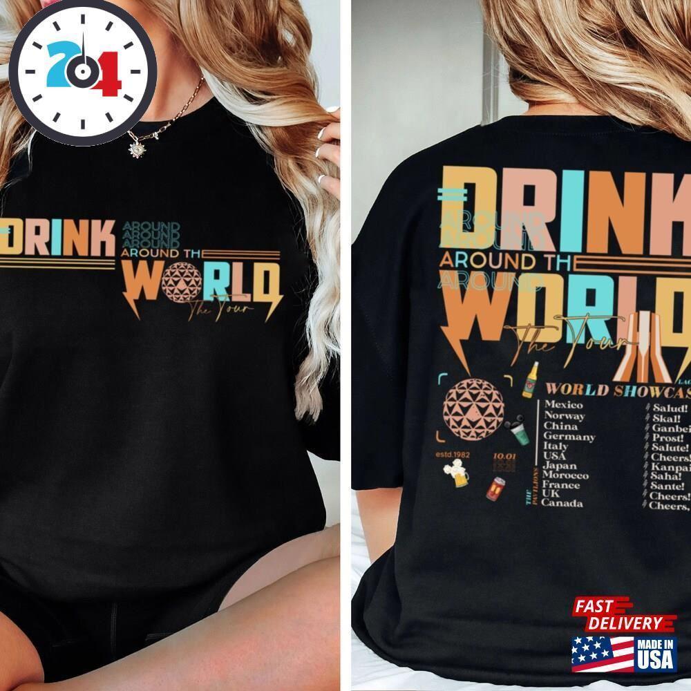 2 Sided Retro Drink Around The World Epcot Shirt Tour  T-Shirt
